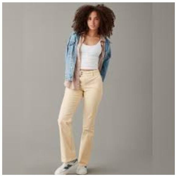 NWT American Eagle Stretch Cream Curvy High Rise Kick Boot Corduroy Pants Sz 20 - Picture 1 of 7